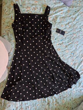 CHAPS black summery polka dot dress New With Tags Size S